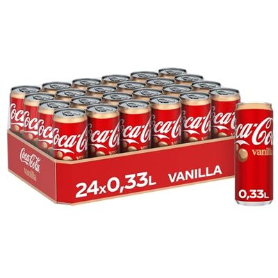 Coca-Cola Vanilla erfrischendes, koffeinhaltiges Getränk mit originalem Vanillegeschmack in praktischen Einweg Dosen (24 x 330 ml) Coca-Cola Vanilla erfrischendes, koffeinhaltiges Getränk mit originalem Vanillegeschmack in praktischen Einweg Dosen (24 x 330 ml)
