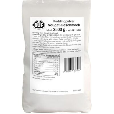 RUF Pudding Nougat, Puddingpulver für Nuss Nougat Pudding mit Kakaopulver, nur mit Milch und Zucker aufkochen, Großgebinde, glutenfrei, ohne Allergene, 1x2500g RUF Pudding Nougat, Puddingpulver für Nuss Nougat Pudding mit Kakaopulver, nur mit Milch und Zucker aufkochen, Großgebinde, glutenfrei, ohne Allergene, 1x2500g
