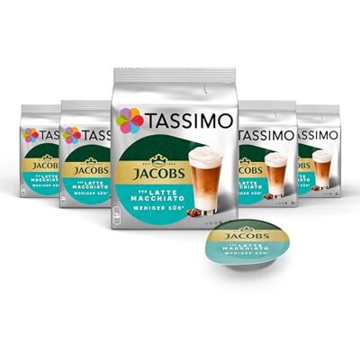 Tassimo Kapseln Jacobs Typ Latte Macchiato Weniger Süß, 5 x 8 Pads, 40 Kaffeekapseln Tassimo Kapseln Jacobs Typ Latte Macchiato Weniger Süß, 5 x 8 Pads, 40 Kaffeekapseln
