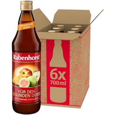Rabenhorst Für den gesunden Durst 6er Pack (6 x 700 ml) Fruchtig-frischer Mehrfruchtsaft aus Äpfeln, Orangen und Guaven Rabenhorst Für den gesunden Durst 6er Pack (6 x 700 ml) Fruchtig-frischer Mehrfruchtsaft aus Äpfeln, Orangen und Guaven