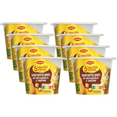 Maggi 5 Minuten Terrine Kartoffelbrei mit Röstzwiebeln, 8er Pack (8 x 56g) Leckeres Fertiggericht mit Kartoffelpüree, cremig herzhafter Kartoffel-Snack, vegetarisch Maggi 5 Minuten Terrine Kartoffelbrei mit Röstzwiebeln, 8er Pack (8 x 56g) Leckeres Fertiggericht mit Kartoffelpüree, cremig herzhafter Kartoffel-Snack, vegetarisch