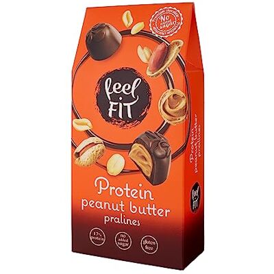 feel fit Protein Erdnussbutter-Pralinen in hochwertiger Milchschokolade, ohne Zuckerzusatz, 17% Eiweiß, glutenfrei, 6-er Pack (6 x 66 g) feel fit Protein Erdnussbutter-Pralinen in hochwertiger Milchschokolade, ohne Zuckerzusatz, 17% Eiweiß, glutenfrei, 6-er Pack (6 x 66 g)