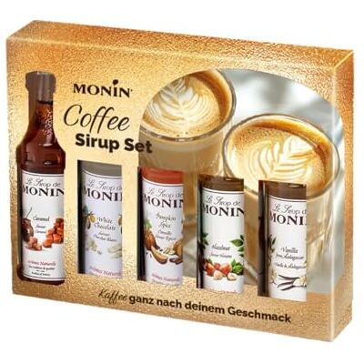 MONIN Kaffee Sirup Geschenkset 5 x 5 cl Geschenkset mit Vanille, Karamell, Haselnuss, Pumpkin Spice & Weißer Schokolade für Kaffee und Latte MONIN Kaffee Sirup Geschenkset 5 x 5 cl Geschenkset mit Vanille, Karamell, Haselnuss, Pumpkin Spice & Weißer Schokolade für Kaffee und Latte