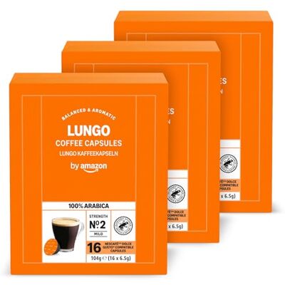 Amazon Lungo Dolce Gusto kompatible Kaffeekapseln 48 Kapseln (3 Packungen mit je 16 Stück) Amazon Lungo Dolce Gusto kompatible Kaffeekapseln 48 Kapseln (3 Packungen mit je 16 Stück)