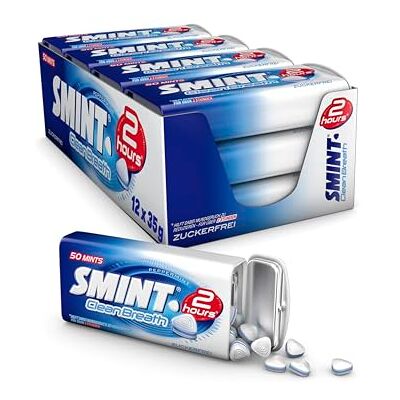 Smint 2 hours Peppermint, 12 Metall-Dosen mit Pfefferminz-Pastillen, zuckerfreie Mints für über 2 Stunden frischen Atem (12 x 50 Stück) Smint 2 hours Peppermint, 12 Metall-Dosen mit Pfefferminz-Pastillen, zuckerfreie Mints für über 2 Stunden frischen Atem (12 x 50 Stück)