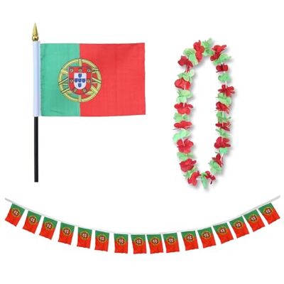 Sonia Originelli Portugal Fan-Set 9 mit Tischfahne, Girlande und Hawaiikette Fanartikel in der portugiesischen Nationalflagge für WM, EM und Events Sonia Originelli Portugal Fan-Set 9 mit Tischfahne, Girlande und Hawaiikette Fanartikel in der portugiesischen Nationalflagge für WM, EM und Events