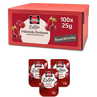 Schwartau Extra Sauerkirsche Marmelade in Portionsschalen 100 x 25 g, Vegetarian, Red Schwartau Extra Sauerkirsche Marmelade in Portionsschalen 100 x 25 g, Vegetarian, Red