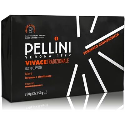 Pellini N.42 Tradizionale, Gemahlener Kaffee für die Kaffeemaschine mit Starkem und Intensivem Geschmack, Arabica- und Robusta-Mischungen, Kräftige Röstung, 3 Packungen mit je 250g Pellini N.42 Tradizionale, Gemahlener Kaffee für die Kaffeemaschine mit Starkem und Intensivem Geschmack, Arabica- und Robusta-Mischungen, Kräftige Röstung, 3 Packungen mit je 250g