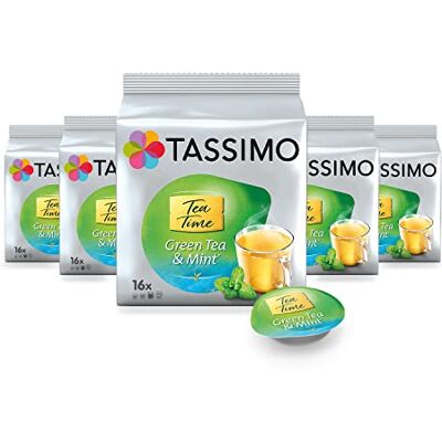 Tassimo Kapseln Tea Time Grüner Tee mit Minze, 5 x 16 Pads, 80 Teekapseln Tassimo Kapseln Tea Time Grüner Tee mit Minze, 5 x 16 Pads, 80 Teekapseln