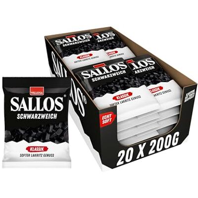 SALLOS Schwarzweich Klassik Vorrats-Pack – Soft-Lakritz feinwürzig, aus natürlichem Süßholzsaft, würziges Weichlakritz, vegan, im Vorrats-Pack, 20 x 200 g SALLOS Schwarzweich Klassik Vorrats-Pack – Soft-Lakritz feinwürzig, aus natürlichem Süßholzsaft, würziges Weichlakritz, vegan, im Vorrats-Pack, 20 x 200 g