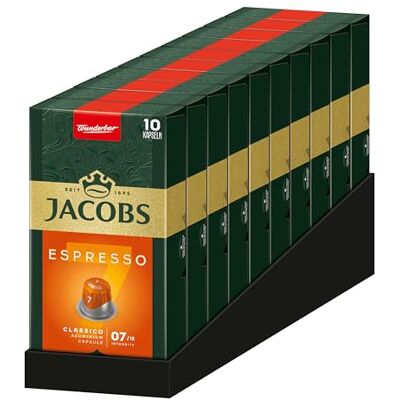 Jacobs Kaffeekapseln Espresso Classico, Intensität 7/12, 10 x 10 Getränke, Nespresso* kompatible Kaffee Kapseln, 100 Kapseln Jacobs Kaffeekapseln Espresso Classico, Intensität 7/12, 10 x 10 Getränke, Nespresso* kompatible Kaffee Kapseln, 100 Kapseln