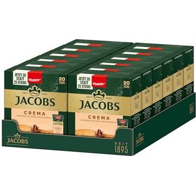 Jacobs Café Crema löslicher Bohnenkaffee als Stick, Instant Kaffee, 12 x 20 Einzelportionen à 1,8 g, für 240 Getränke Jacobs Café Crema löslicher Bohnenkaffee als Stick, Instant Kaffee, 12 x 20 Einzelportionen à 1,8 g, für 240 Getränke