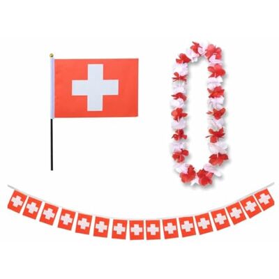 Sonia Originelli Schweiz Fan-Set 9 mit Tischfahne, Girlande und Hawaiikette Fanartikel in der schweizerischen Nationalflagge für WM, EM und Events Sonia Originelli Schweiz Fan-Set 9 mit Tischfahne, Girlande und Hawaiikette Fanartikel in der schweizerischen Nationalflagge für WM, EM und Events
