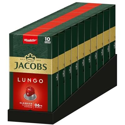 Jacobs Kaffeekapseln Lungo Classico, Intensität 6/12, 10 x 10 Getränke, Nespresso* kompatible Kaffee Kapseln, 100 Kapseln Jacobs Kaffeekapseln Lungo Classico, Intensität 6/12, 10 x 10 Getränke, Nespresso* kompatible Kaffee Kapseln, 100 Kapseln