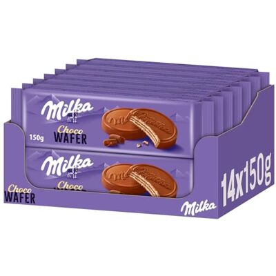 Milka Choco Wafer, 150 g (14er-Pack) Waffelkeks mit feiner Kakaocrème-Füllung, umhüllt von Alpenmilch-Schokolade Milka Choco Wafer, 150 g (14er-Pack) Waffelkeks mit feiner Kakaocrème-Füllung, umhüllt von Alpenmilch-Schokolade
