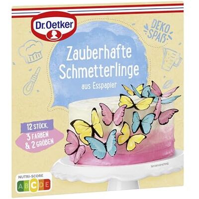 Dr. Oetker Zauberhafte Schmetterlinge aus Esspapier 4er Pack, 4 x filigrane Dekoration in Form von Schmetterlingen zur Verzierung von Gebäck wie Kuchen und Torten Dr. Oetker Zauberhafte Schmetterlinge aus Esspapier 4er Pack, 4 x filigrane Dekoration in Form von Schmetterlingen zur Verzierung von Gebäck wie Kuchen und Torten