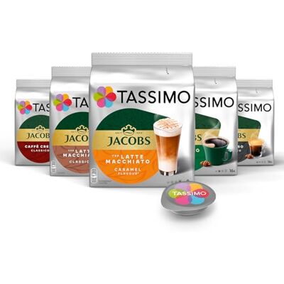 Tassimo Kapseln Probierbox, Vielfaltspaket, 64 Pads, 5 Sorten Tassimo Kapseln Probierbox, Vielfaltspaket, 64 Pads, 5 Sorten
