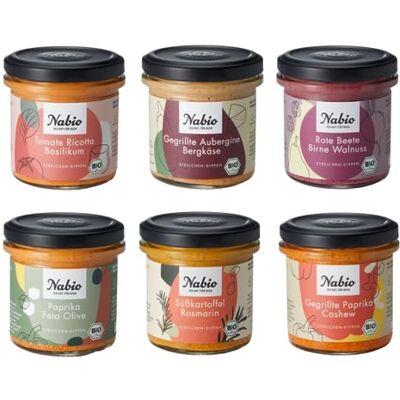 NABIO Mediterrane Aufstriche und Dips nehmen dich mit auf eine Reise auf die Vorspeisenteller des Südens. 3 x veganer Aufstrich, 3 x vegetarischer Aufstrich (6 x 135g) NABIO Mediterrane Aufstriche und Dips nehmen dich mit auf eine Reise auf die Vorspeisenteller des Südens. 3 x veganer Aufstrich, 3 x vegetarischer Aufstrich (6 x 135g)