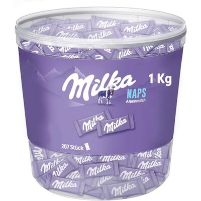 Milka Naps Alpenmilch, 1 kg Mini-Schokoladentäfelchen aus zarter Alpenmilch-Schokolade Milka Naps Alpenmilch, 1 kg Mini-Schokoladentäfelchen aus zarter Alpenmilch-Schokolade