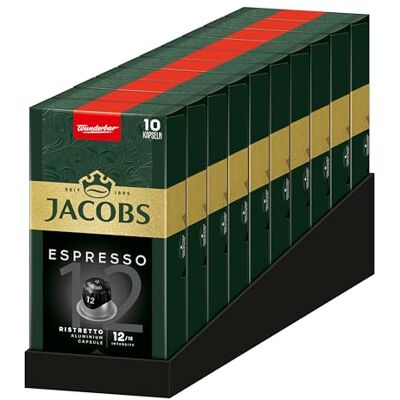 Jacobs Kaffeekapseln Espresso Ristretto, Intensität 12/12, 10 x 10 Getränke, Nespresso* kompatible Kaffee Kapseln, 100 Kapseln Jacobs Kaffeekapseln Espresso Ristretto, Intensität 12/12, 10 x 10 Getränke, Nespresso* kompatible Kaffee Kapseln, 100 Kapseln