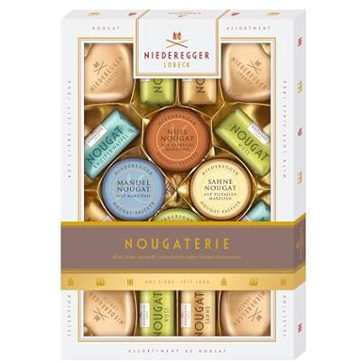 Niederegger Nougaterie 1x 206g Auswahl an Nougat-Happen-, Herzen & mit Marzipan verfeinerten Pasteten Umhüllt von Zartbitter- und Vollmilch-Schokolade Nougatpräsent Niederegger Nougaterie 1x 206g Auswahl an Nougat-Happen-, Herzen & mit Marzipan verfeinerten Pasteten Umhüllt von Zartbitter- und Vollmilch-Schokolade Nougatpräsent