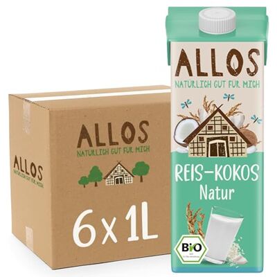 Allos Bio Reis Kokosmilch ohne Zucker Drink auf Pflanzenbasis Milchalternative ohne zugesetzten Zucker laktosefrei 1 Liter (6 Stück) Allos Bio Reis Kokosmilch ohne Zucker Drink auf Pflanzenbasis Milchalternative ohne zugesetzten Zucker laktosefrei 1 Liter (6 Stück)