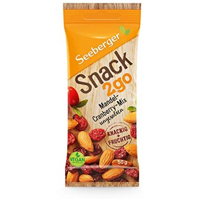 Seeberger Snack2go Mandel-Cranberry-Mix 12er Pack: Mix aus gerösteten Mandeln & getrockneten Cranberries als Snack zum Mitnehmen ohne Salzzusatz, vegan (12 x 50 g) Seeberger Snack2go Mandel-Cranberry-Mix 12er Pack: Mix aus gerösteten Mandeln & getrockneten Cranberries als Snack zum Mitnehmen ohne Salzzusatz, vegan (12 x 50 g)