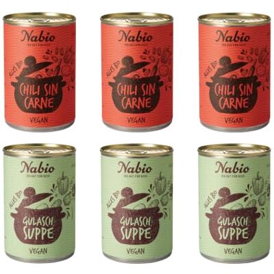 NABIO Plant-Based Genussbox – Vegane Chili & Gulaschsuppe – 6x Eintopf, deftig & ohne Fleisch I 3x Chili sin Carne, 3x Gulasch Suppe vegan. (6x 400g) NABIO Plant-Based Genussbox – Vegane Chili & Gulaschsuppe – 6x Eintopf, deftig & ohne Fleisch I 3x Chili sin Carne, 3x Gulasch Suppe vegan. (6x 400g)