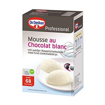 Dr. Oetker Professional Mousse au Chocolat Blanc, mit weißer Raspelschokolade, Dessertpulver in 1 kg Packung Dr. Oetker Professional Mousse au Chocolat Blanc, mit weißer Raspelschokolade, Dessertpulver in 1 kg Packung