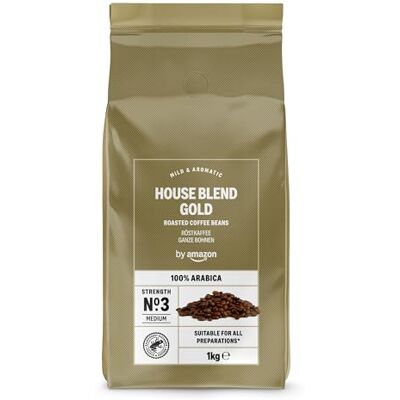 Amazon House Blend Gold Coffee Beans 100% Arabica Strength 3 Medium Roasted Coffee Beans, 1kg Amazon House Blend Gold Coffee Beans 100% Arabica Strength 3 Medium Roasted Coffee Beans, 1kg