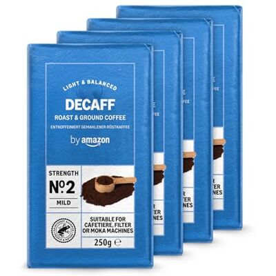 Amazon Entkoffeiniert Gemahlener Röstkaffee, 1kg (4 Packs of 250 g), Rainforest Alliance-Zertifizierung Amazon Entkoffeiniert Gemahlener Röstkaffee, 1kg (4 Packs of 250 g), Rainforest Alliance-Zertifizierung