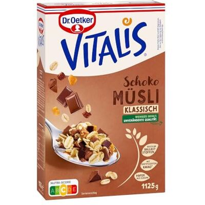 Dr. Oetker Vitalis Schoko-Müsli klassisch, 4er Großpackung mit je 1125 g Schokoladen-Müsli mit Vollmilch- und Zartbitterschokolade im 1125 g Vorratspack Dr. Oetker Vitalis Schoko-Müsli klassisch, 4er Großpackung mit je 1125 g Schokoladen-Müsli mit Vollmilch- und Zartbitterschokolade im 1125 g Vorratspack