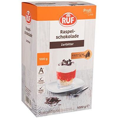 RUF Raspel-Schokolade Zartbitter, mind. 50% Kakaoanteil, zum Garnieren von Torten, Gebäck und Eis, Großpackung für den Vorratsschrank, 1x1000g RUF Raspel-Schokolade Zartbitter, mind. 50% Kakaoanteil, zum Garnieren von Torten, Gebäck und Eis, Großpackung für den Vorratsschrank, 1x1000g