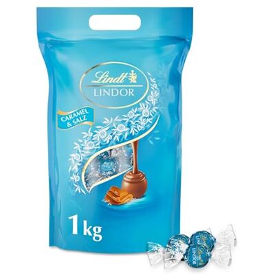 Lindt Schokolade LINDOR Kugeln Salted Caramel, 1kg Beutel, Großpackung ca. 78 Kugeln, Vollmilch Schokolade, Karamell-Füllung, leichte Salznote, zum Teilen & Verschenken, Vorrat, zartschmelzend Lindt Schokolade LINDOR Kugeln Salted Caramel, 1kg Beutel, Großpackung ca. 78 Kugeln, Vollmilch Schokolade, Karamell-Füllung, leichte Salznote, zum Teilen & Verschenken, Vorrat, zartschmelzend
