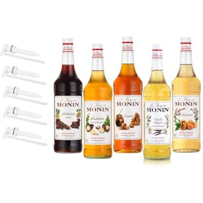 MONIN Cafe Probierpaket 5 x 1 L inkl. 5 Pumpen für Kaffeespezialitäten, Desserts und Cocktails mit Vanille Karamell Schokolade Macadamia Amaretto Sirup MONIN Cafe Probierpaket 5 x 1 L inkl. 5 Pumpen für Kaffeespezialitäten, Desserts und Cocktails mit Vanille Karamell Schokolade Macadamia Amaretto Sirup