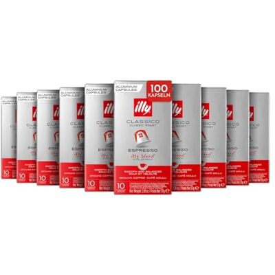 illy , Kaffee in kompatiblen Kapseln CLASSICO, 100 Kapseln Insgesamt In Aluminium, 100% Arabica mit Noten von Orangenblüten und Jasmin, Sanfter Geschmack, 10 Packungen mit 10 Kapseln illy , Kaffee in kompatiblen Kapseln CLASSICO, 100 Kapseln Insgesamt In Aluminium, 100% Arabica mit Noten von Orangenblüten und Jasmin, Sanfter Geschmack, 10 Packungen mit 10 Kapseln