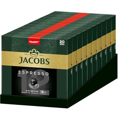Jacobs Kaffeekapseln Espresso Ristretto, Intensität 12/12, 10 x 20 Getränke, Nespresso* kompatible Kaffee Kapseln, 200 Kapseln Jacobs Kaffeekapseln Espresso Ristretto, Intensität 12/12, 10 x 20 Getränke, Nespresso* kompatible Kaffee Kapseln, 200 Kapseln