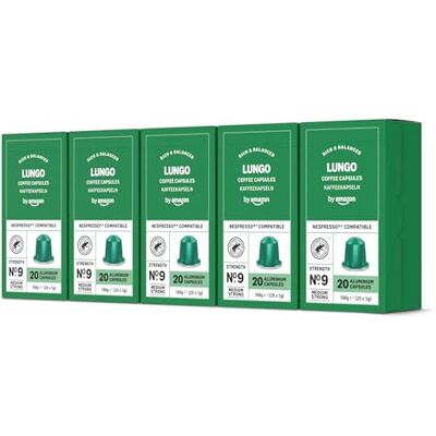 Amazon Lungo Aluminium-Kaffeekapseln, kompatibel mit Nespresso, mittelgeröstet, 100 Stück (5 Packungen mit je 20 Stück) – Rainforest Alliance zertifiziert Amazon Lungo Aluminium-Kaffeekapseln, kompatibel mit Nespresso, mittelgeröstet, 100 Stück (5 Packungen mit je 20 Stück) – Rainforest Alliance zertifiziert