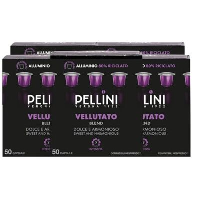 Pellini Vellutato, 250 Nespresso-kompatible Alukapseln, mit Noten von Trockenfrüchten und Lakritze, 5x50 Kapseln Pellini Vellutato, 250 Nespresso-kompatible Alukapseln, mit Noten von Trockenfrüchten und Lakritze, 5x50 Kapseln