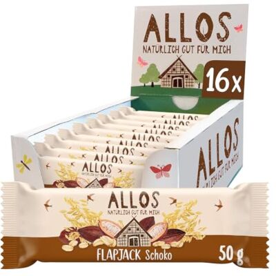 Allos Hafer Flapjack Schoko Bio Energieriegel vegan 16 x 50g Saftiger Hafer-Riegel mit Schoko vegan Sport- & Energieriegel für unterwegs Allos Hafer Flapjack Schoko Bio Energieriegel vegan 16 x 50g Saftiger Hafer-Riegel mit Schoko vegan Sport- & Energieriegel für unterwegs