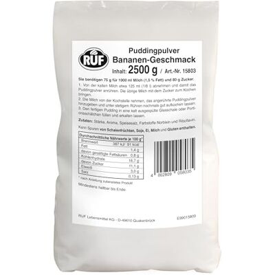 RUF Pudding Banane, Puddingpulver mit Bananengeschmack, nur mit Milch und Zucker aufkochen, Großgebinde, glutenfrei, ohne Allergene, 1x2500g RUF Pudding Banane, Puddingpulver mit Bananengeschmack, nur mit Milch und Zucker aufkochen, Großgebinde, glutenfrei, ohne Allergene, 1x2500g