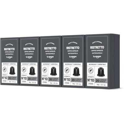 Amazon Ristretto Aluminium-Kaffeekapseln, kompatibel mit Nespresso, 100 Stück (5 Packungen mit je 20 Stück) – Rainforest Alliance zertifiziert Amazon Ristretto Aluminium-Kaffeekapseln, kompatibel mit Nespresso, 100 Stück (5 Packungen mit je 20 Stück) – Rainforest Alliance zertifiziert