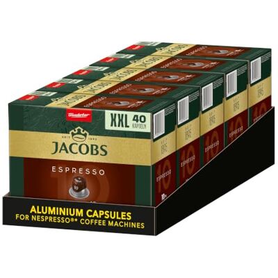 Jacobs Kaffeekapseln Espresso Intenso, Megapack XXL, Intensität 10/12, 5 x 40 Getränke, Nespresso* kompatible Kaffee Kapseln, 200 Kapseln, dunkle Röstung Jacobs Kaffeekapseln Espresso Intenso, Megapack XXL, Intensität 10/12, 5 x 40 Getränke, Nespresso* kompatible Kaffee Kapseln, 200 Kapseln, dunkle Röstung