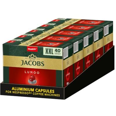 Jacobs Kaffeekapseln Lungo Classico, Megapack XXL, Intensität 6/12, 5 x 40 Getränke, Nespresso* kompatible Kaffee Kapseln, 200 Kapseln, mittlere Röstung Jacobs Kaffeekapseln Lungo Classico, Megapack XXL, Intensität 6/12, 5 x 40 Getränke, Nespresso* kompatible Kaffee Kapseln, 200 Kapseln, mittlere Röstung