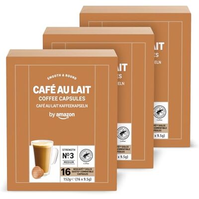 Amazon Cafe au Lait Dolce Gusto kompatible Kaffeekapseln, 48 Kapseln (3 Packungen mit je 16 Stück) Amazon Cafe au Lait Dolce Gusto kompatible Kaffeekapseln, 48 Kapseln (3 Packungen mit je 16 Stück)