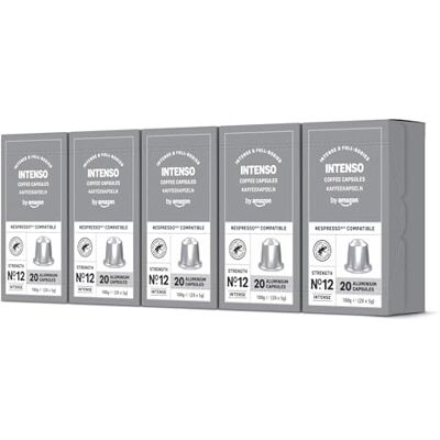 Amazon Intenso Aluminium-Kaffeekapseln, kompatibel mit Nespresso, Dark Roast, 100 Stück (5 Packungen mit je 20 Stück) – Rainforest Alliance zertifiziert Amazon Intenso Aluminium-Kaffeekapseln, kompatibel mit Nespresso, Dark Roast, 100 Stück (5 Packungen mit je 20 Stück) – Rainforest Alliance zertifiziert