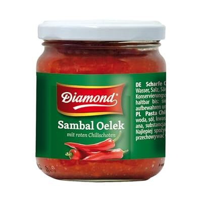 Diamond Sambal Oelek, Feurig scharfe Paste aus roten Chilischote, zum Verfeinern von Wok-Gerichten, Reispfannen & Bratnudeln 6 x 200 g Diamond Sambal Oelek, Feurig scharfe Paste aus roten Chilischote, zum Verfeinern von Wok-Gerichten, Reispfannen & Bratnudeln 6 x 200 g