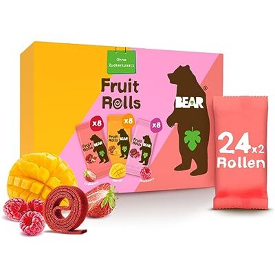 BEAR Fruchtrollen Mixbox 100% Natürliche Inhaltsstoffe 24 x 20g (480g) Gesunder Snack für Kinder & Erwachsene Ohne Zusatz von Zucker BEAR Fruchtrollen Mixbox 100% Natürliche Inhaltsstoffe 24 x 20g (480g) Gesunder Snack für Kinder & Erwachsene Ohne Zusatz von Zucker