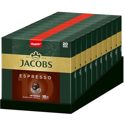 Jacobs Kaffeekapseln Espresso Intenso, Intensität 10/12, 10 x 20 Getränke, Nespresso* kompatible Kaffee Kapseln, 200 Kapseln Jacobs Kaffeekapseln Espresso Intenso, Intensität 10/12, 10 x 20 Getränke, Nespresso* kompatible Kaffee Kapseln, 200 Kapseln