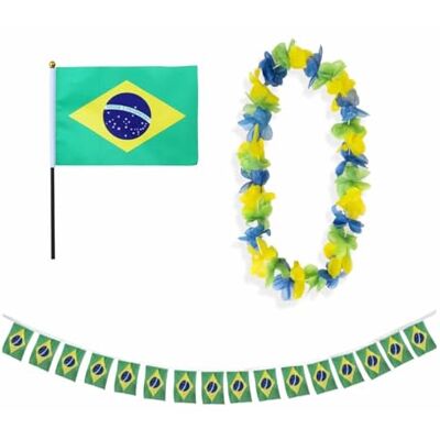 Sonia Originelli Brasilien Fan-Set 9 mit Tischfahne, Girlande und Hawaiikette Fanartikel in der brasilianischen Nationalflagge für WM, EM und Events Sonia Originelli Brasilien Fan-Set 9 mit Tischfahne, Girlande und Hawaiikette Fanartikel in der brasilianischen Nationalflagge für WM, EM und Events